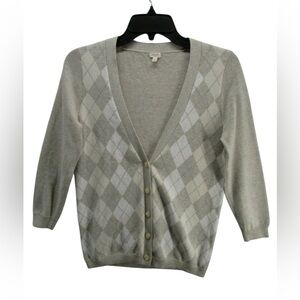 J Crew Button Down Knit Argyle V-Neck Cotton Sweater Cardigan